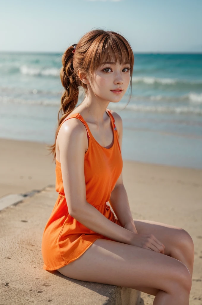 Kasumi, brown eyes, (best quality, ultra-detailed), (realistic:1.37), beautiful and detailed face, ultra-realistic texture, delicate face, delicate body, red lipstick, bright colors. High definition, 8K, well defined legs, cute smilling expression