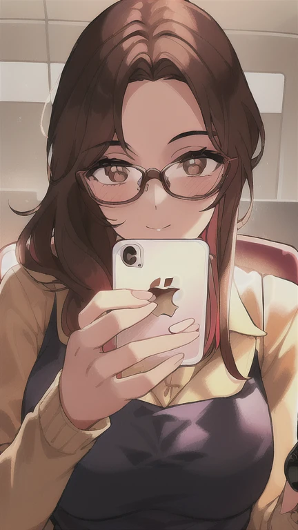 woman with glasses looking at her cell phone while sitting in a chair, iphone selfie, with glasses, 2 3 years old, selfie of a young woman, 2 4 years old, mirror selfie, 2 2 years old, !!wearing modern glasses!!, with glasses on, 2 8 years old, 2 7 years old, 21 years old, 2 9 years old