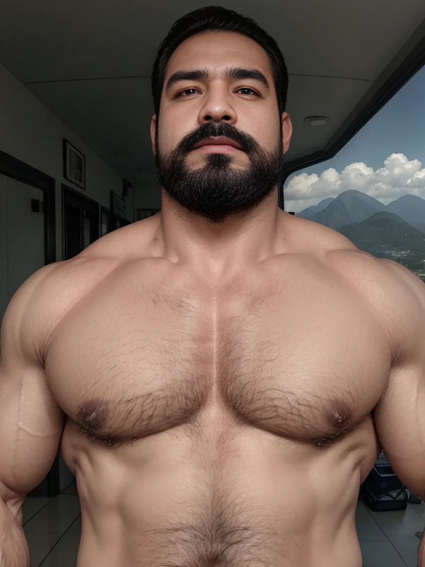 Ultra wide angle,masterpiece, best quality, high resolution, Close-up portrait, (1 Chico:1.4) a man in a lumberjack suit, muscular, (Matching shirt: 1.2) male焦点, alone focus, Tanned skin, 38歲male, muscular,Swelling of chest muscles,Long nipples, strong, hairy, male, (Topless: 1.2), A mountain in the background, In heavy traffic、heavily polluted city, amazing composition, Front view, HDR, Volumetric Lighting, (Plano General, From the front:1.2) (GS-Macho :1.5) (magnificent scenery:1.2)