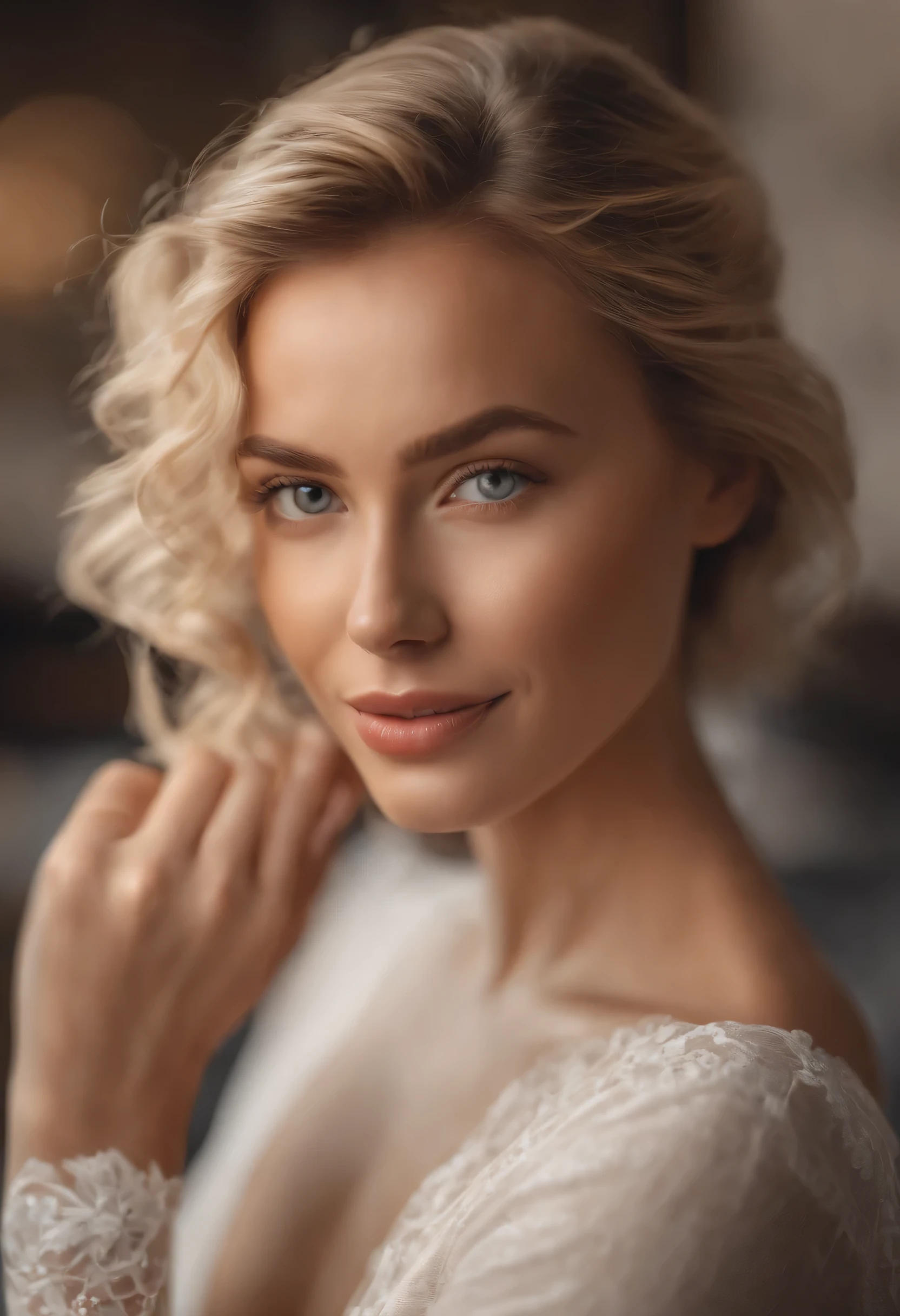 Belle blonde portant un pull rouge (Soins des ongles dans un salon de beauté moderne), very detailed, 21 ans, visage innocent, natural wavy hair, yeux marrons, high resolution, chef-d&#39;artwork, Best quality, Intricate details, very detailed, mise au point nette, detailed skin, texture de peau réaliste, texture, detailed eyes, professionnel, 4k, sourire charmant, filmed on Canon, 85 millimeters, faible profondeur de champ, Couleur Kodak Vision, corps parfaitement ajusté, Extremely detailed, photographier_(ultra), photorealistic, Realistic, Post-traitement, Maximum details, roughness, vrai vie, ultra realistic, photorealism, photographie, 8K UHD, photographie, Travail, bureau vue de profil 