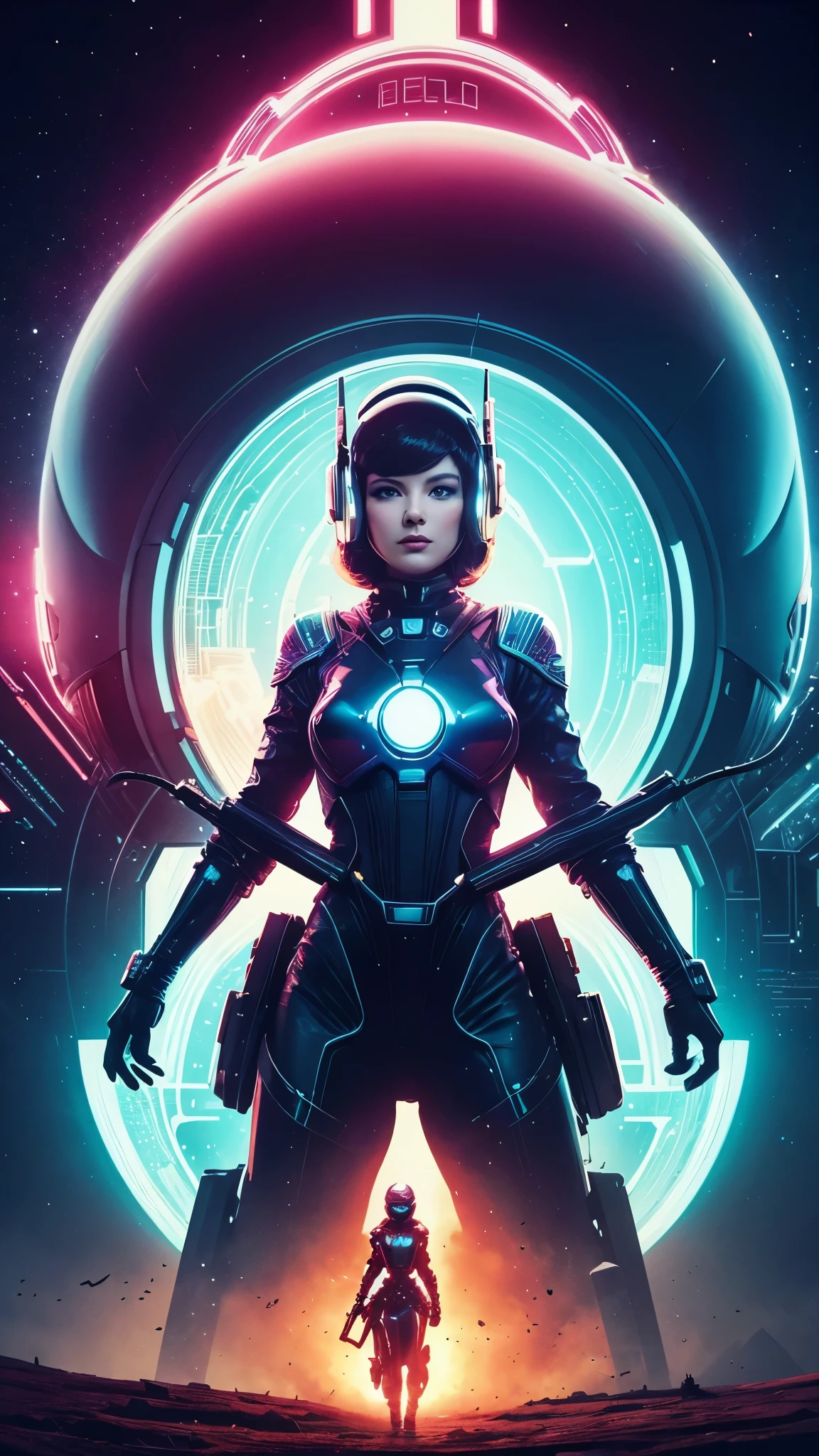 There is a picture of a woman wearing a helmet., Stephen Hickman, Synthwave Art Style ]!!, Cinemascope Panorama, Atompunk, Magnificent light image, Pioneering aesthetics, Spelling out &quot;I&#39;m sorry&quot;, France of the Future, Juan Jimenez, Trending on artstation, Julian Allen, 70&#39;s Palette, Maximalism. amazing, From the 2019 SF8K film  