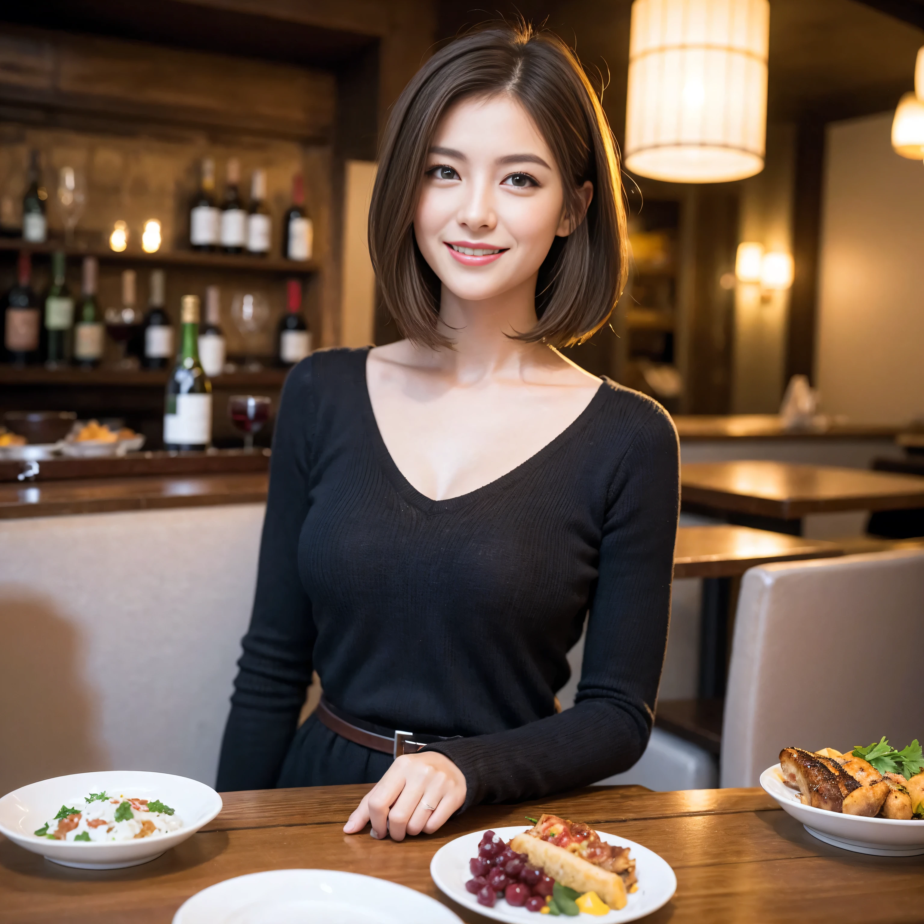((highest quality、8k、masterpiece:1.3))、1 male、1 female、Couple、Spouse、Couple、The body is slim、((Bob Hale、Straight hair:1.2)), (Realistic, Intricate details:1.2), Wine glass on the table、Shine light on your face、 Amazing view of the sunset sky and clouds、Amazing mountain views、A bright smile、The wonderfulness of smile、Bright image、The beauty of wine, Beautiful Face, blue eyes, The light shines on your face, Blushing, short hair,Bright Face、 (Age 37), 39 years old, red wine 、Appetizers、Italian food、Wine bottle、Champagne、sparkling wine、Two beauties、Brown Hair、Shortcuts、Long sleeve shirt、dress、Pretty Woman 1, (Slim face), (The body is slim), (Brown Hair), (Shortcuts), cheeks turn a little red,Attractive beauty、restaurant, In a prominent place (From the waist up) Nova Frog Style, actress, model, Upper Body, White wine, slim, wine glass, A wine glass placed in the center, smile, (smile: 1.15), Beautiful fine grain, Depth f/2,saturation, High Contrast, Strong light and shadow,Moist Body:1.5、3D texture、Delicate eyes、Brown Hair、The hair is very shiny、