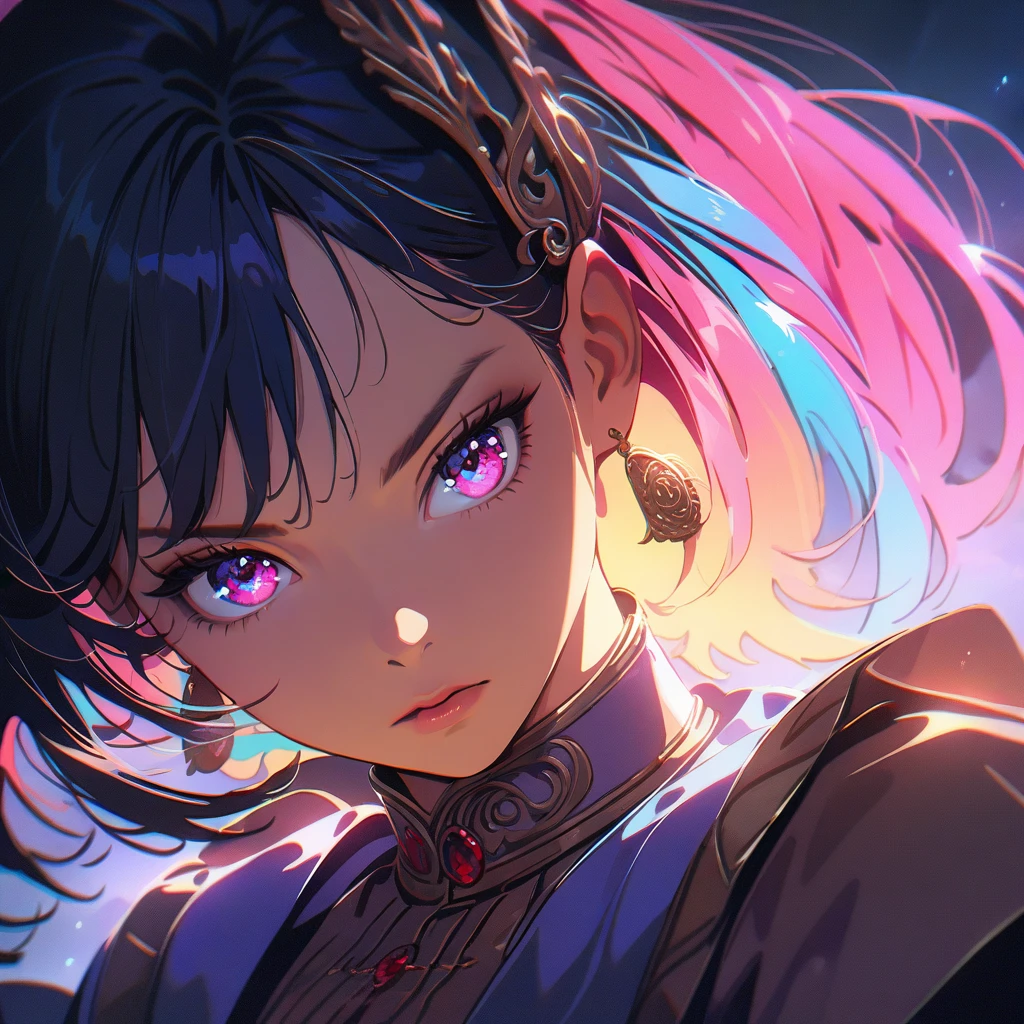1girl, afrocentric, solo, studio lighting, hyper detailed, vivid colors, dramatic lighting, intricate details, elegant, dynamic pose, moody atmosphere, photorealistic, 8k, masterpiece, cinematic, atmospheric, chiaroscuro, mesmerizing eyes, delicate features, regal, ethereal, serene