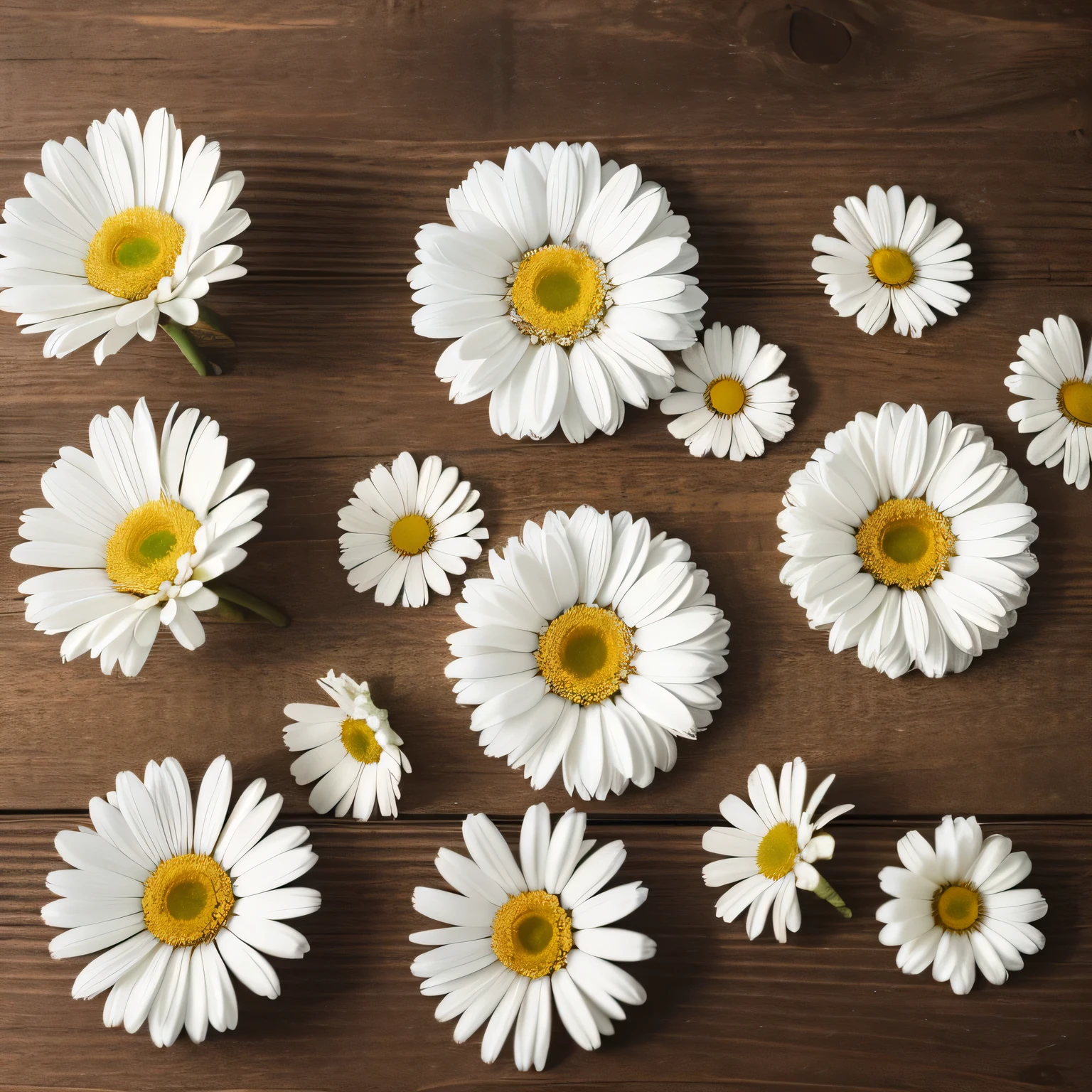 White daisies and daisy flowers on a wooden surface with a wooden background, Photos by Franz Hegi