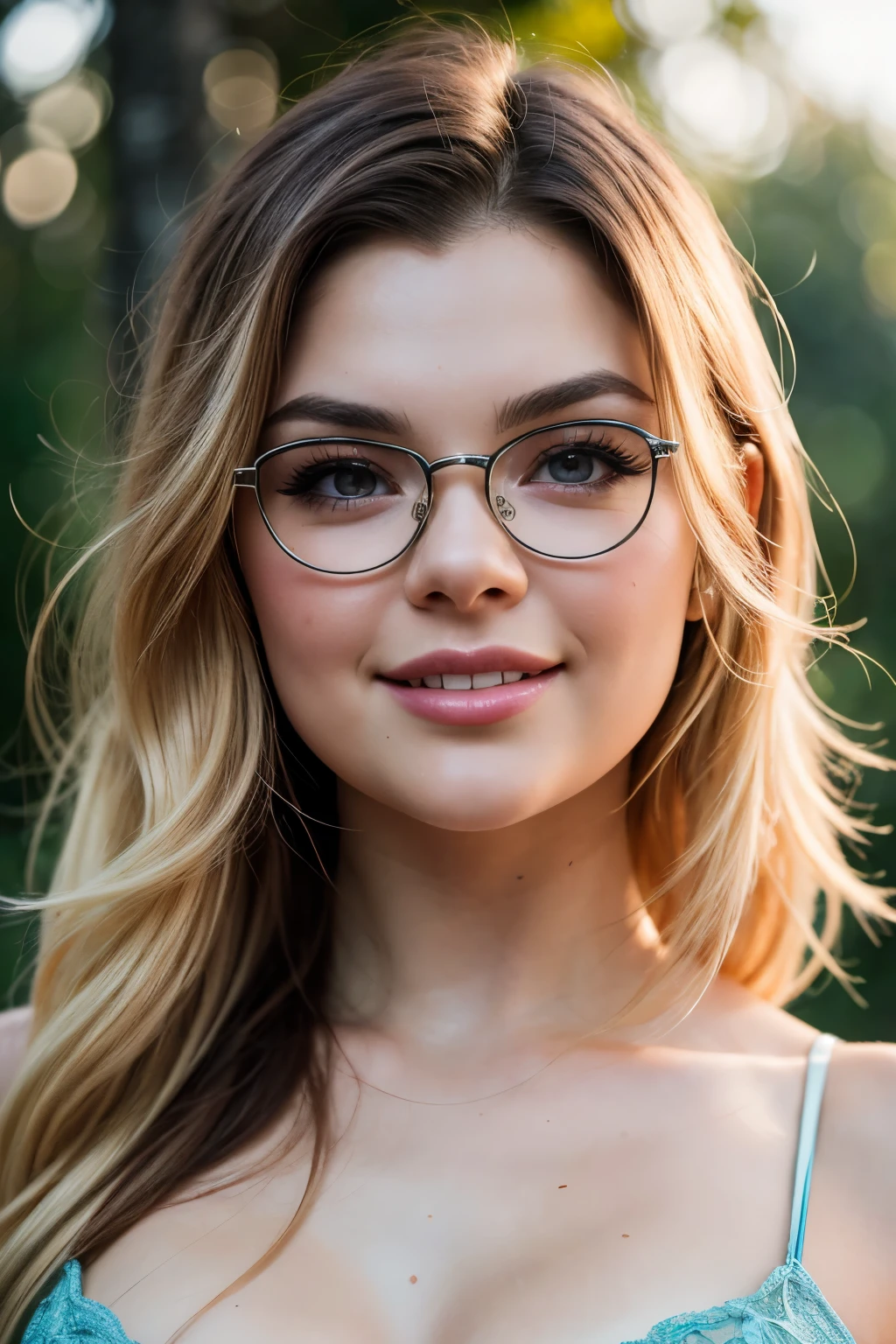 Very beautiful Ariel Winter, detailed eyes, cute glasses, highly detailed, slim, innocent face, blonde wavy hair, high resolution, masterpiece, best quality, intricate high detail, highly detailed, sharp focus, detailed skin, realistic skin texture, texture, professional, 4K, charming smile, shot with Canon, 85mm, slight depth of field, Kodak Color Vision, body in perfect shape, extremely detailed, photographer_\( ultra\), photographerrealistic, Realstic, Postprocessing, maximum details, roughness, real life, ultrarealistic, photorealism, photography, 8K UHD