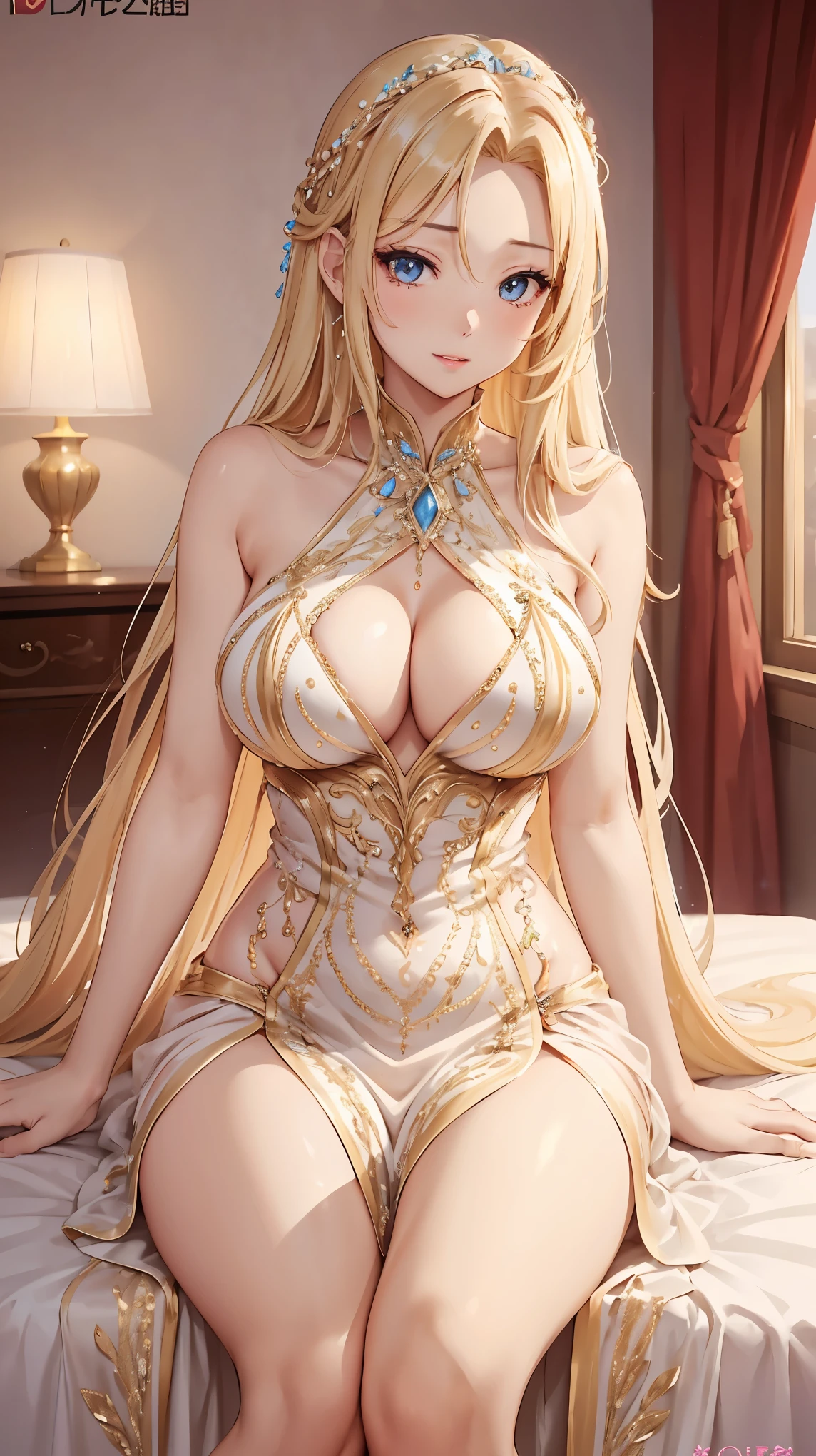 beautiful girl、Perfect body、Beautiful and bountiful 、Long Blonde Hair、((embellished sexy dr))、((I'Is tempting you))