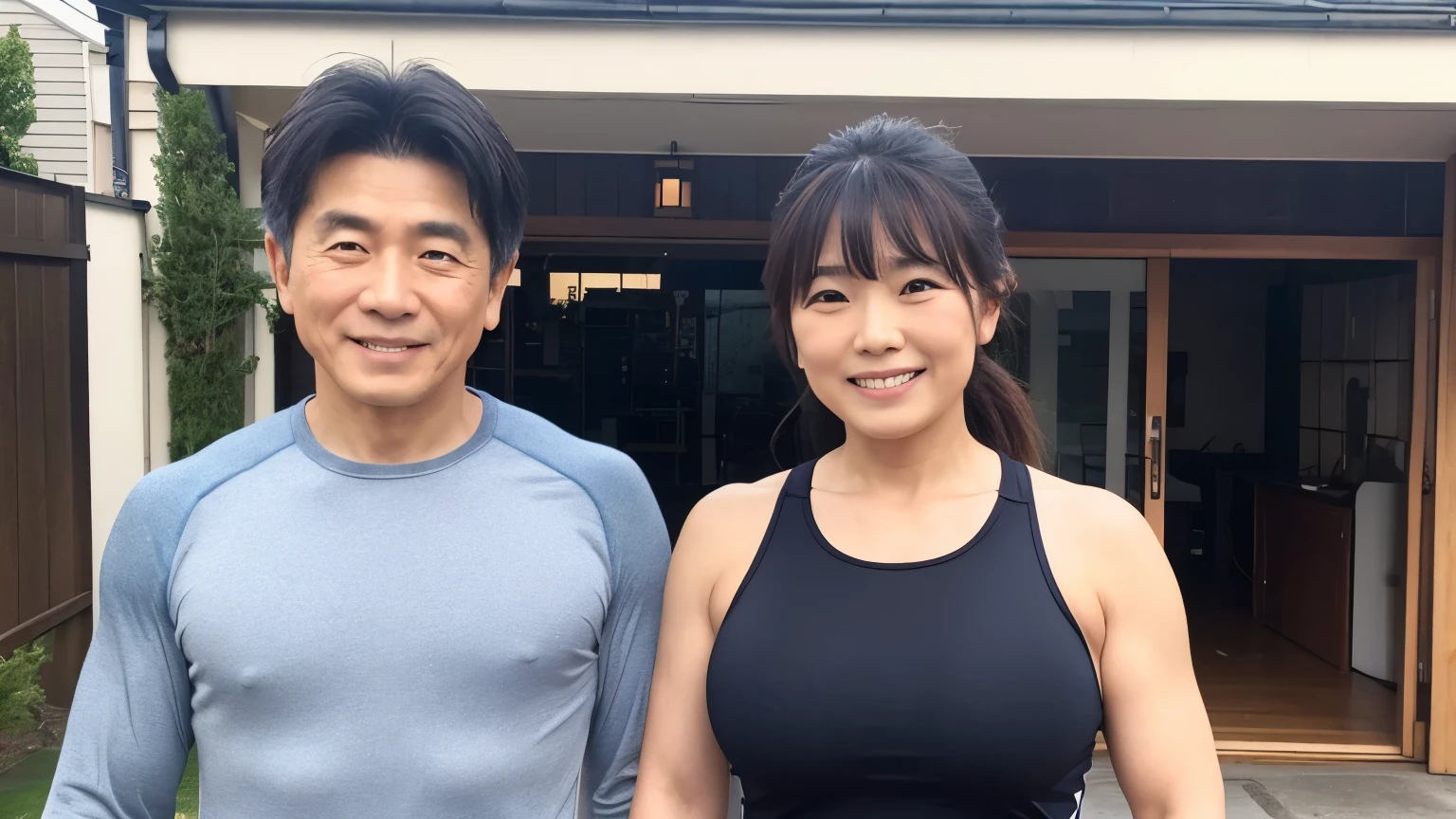 Japanese men and women Age difference couple Has muscles Gym Clothing Elderly man