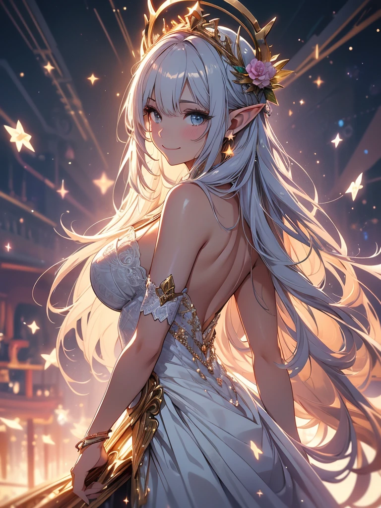 最high quality、1 womanエルフ NP: Worst quality ,Flower fractal art Beautiful side shot, radiance,High-definition depiction, Realistic, 8k, Unity, Wide Shot, light smile, Beautifully and vividly drawn, , Beautiful, beautiful, clear skin、sexy see-through bodystocking,Countless rays of light pouring down, Swirling Light, big background, Raise one arm above your head, Intense light is emitted from the magic circle in front of the girl.
Romanticism,Cowboy Shot: The most beautiful form of chaos, Mr..々color, Intertwined flowers, Particle,magical gentle light,smile,sexy,image quality、masterpiece、Beautiful Face、Super beautiful elf woman((Big breasted 22 year old office lady、Nipples、Bust 90,Beautiful long ironed hair、silverhair,height: 165cm。、sexy、Esbian、、high quality、、background((Star Narski)))、Starry Sky、Visual art、Written boundary depth、、Elf Ears、、universe、Happy smile、Gentle light、Elf forest、elegant、ticker beautiful decorative、、magic、forest、Beautiful tiara、Beautiful bed、Beautiful Landscape、A kind smile、wonderful、Fluttering petals、Dance happily、、Cultivate fantasy、、Mystery light Lots of flowers、、art、forest, palace, art,mystery,Ultra-high resolution,atmosphere