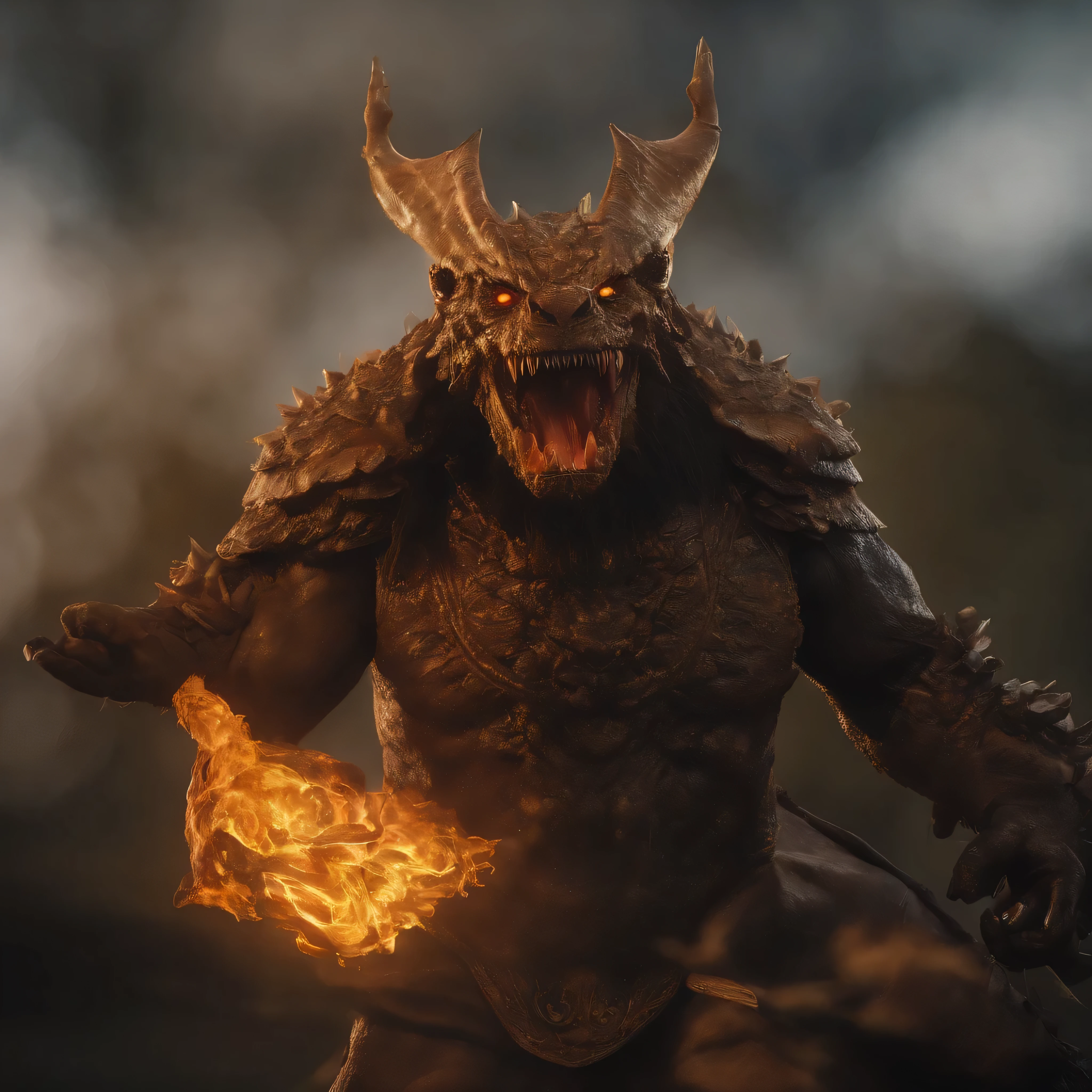 Golden Tenryu,Harsh red eyes,Close-up release of blood fire from the nose,Chest scales,high high quality,8K,Many details,Fire lettuce,Alas,4 legs,Spotted claws,golds,dangers,fires,dentes pontiagudos,big dragon,immensity,threatening,imponent