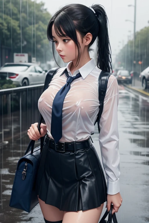 Nude pictures of young girls with big breasts holding a school bag Wear a white shirt. wet, nipples visible Tie a dark blue necktie Wear a dark blue petal skirt. Wear a black leather belt with a silver buckle. Tie your hair into a ponytail and tie it with a white bow. Standing in the rain is so sexy. 