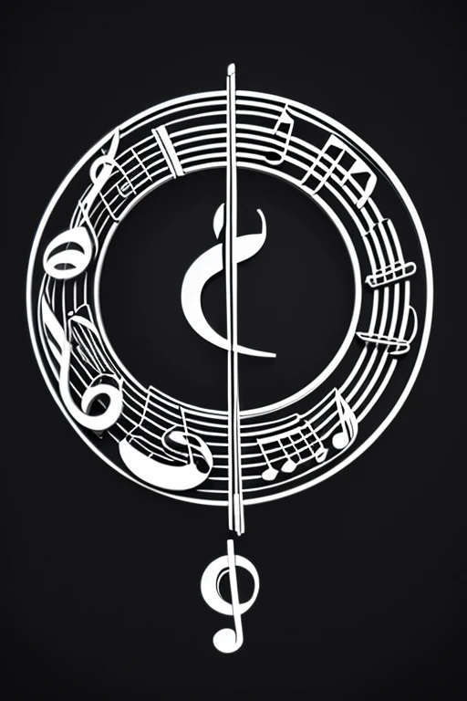 Black and White　Treble clef in the middle　It is surrounded by musical instruments