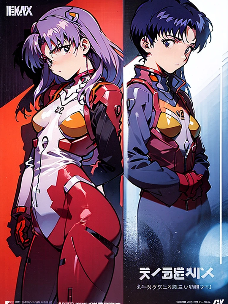 Poster cover design，Katsuragi_Misato, Ayanami Rei，Soryu Asuka Langley wearing a kimono，Neon Genesis Evangelion