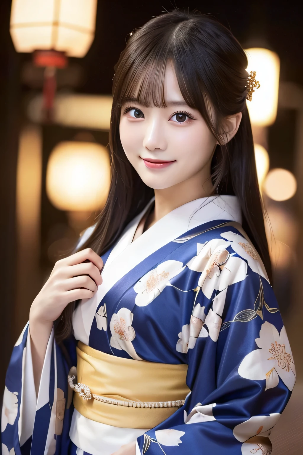 (formal kimono)、masterpiece、beautiful girl、Beautiful detailed eyes、highest quality, 超A high resolution, (reality: 1.2), Cinema Lighting、(Japanese Girls)、so beautiful、Beautiful Skin、(Looking at the audience)、(Surreal)、(High resolution)、(8k)、(Very detailed)、(Beautiful fine details)、(Very detailed)、 (wallpaper)、Detailed face、Bright lighting、Professional Lighting、Smile