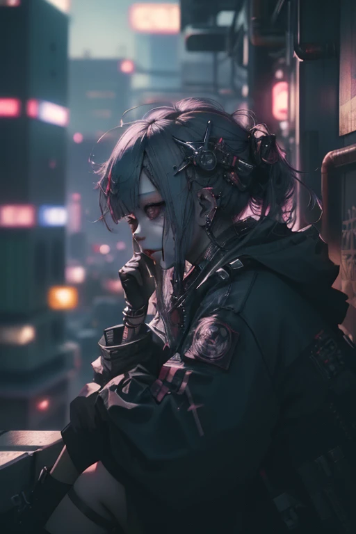 There is a woman sitting on the windowsill，overlooking a city，Cyberpunk art inspired by Ami Kojima，cgsociety contest winner，Fantasy art，cyberpunk anime girl，Cyberpunk 2 0y。 o model girl，Highly detailed shot of a giantess，real life anime girls，Fantasy cyberpunk girl，Realistic animation女孩渲染，Set on a Tokyo rooftop，Cyberpunk beautiful girl，Realistic animation