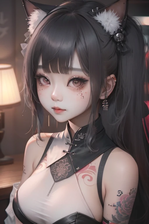 a close up of a woman with a tattoo on her chest, ruan cute vtuber, korean girl, very beautiful cute catgirl, cutecore, beautiful south korean woman, seductive anime girl, beautiful asian girl, of taiwanese girl with tattoos, trending at cgstation, gorgeous young korean woman, girl cute-fine-face, chinese girl