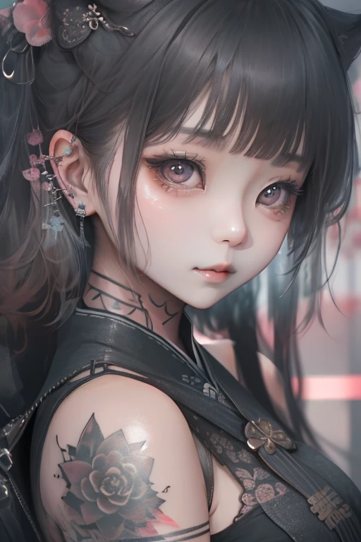 a close up of a woman with a tattoo on her chest, ruan cute vtuber, korean girl, very beautiful cute catgirl, cutecore, beautiful south korean woman, seductive anime girl, beautiful asian girl, of taiwanese girl with tattoos, trending at cgstation, gorgeous young korean woman, girl cute-fine-face, chinese girl