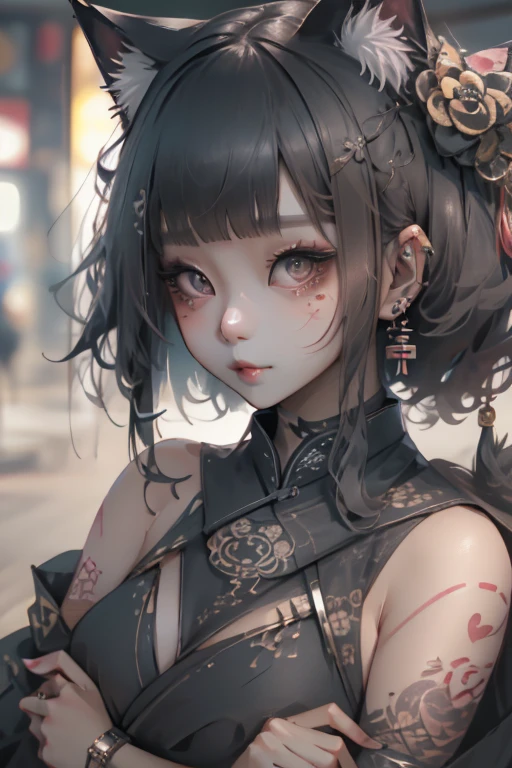 a close up of a woman with a tattoo on her chest, ruan cute vtuber, korean girl, very beautiful cute catgirl, cutecore, beautiful south korean woman, seductive anime girl, beautiful asian girl, of taiwanese girl with tattoos, trending at cgstation, gorgeous young korean woman, girl cute-fine-face, chinese girl