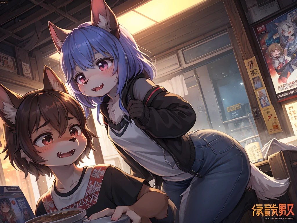 Kisaragi Station movie advertisement , Hallucination, flashback , Delusions of grandeur , Shocking moment , bad trip , Daydream , Steamy girly body , can not stand it any longer , I can't wait to eat it , Predator's Eyes , Disheveled clothing , Baring his fangs, he attacks the viewer , fps , Long muzzle , female , There are lots of highlights of the movie , realistic hairy fur , round face , moist round eyes , Swollen cheeks , hair ties , Short stature
