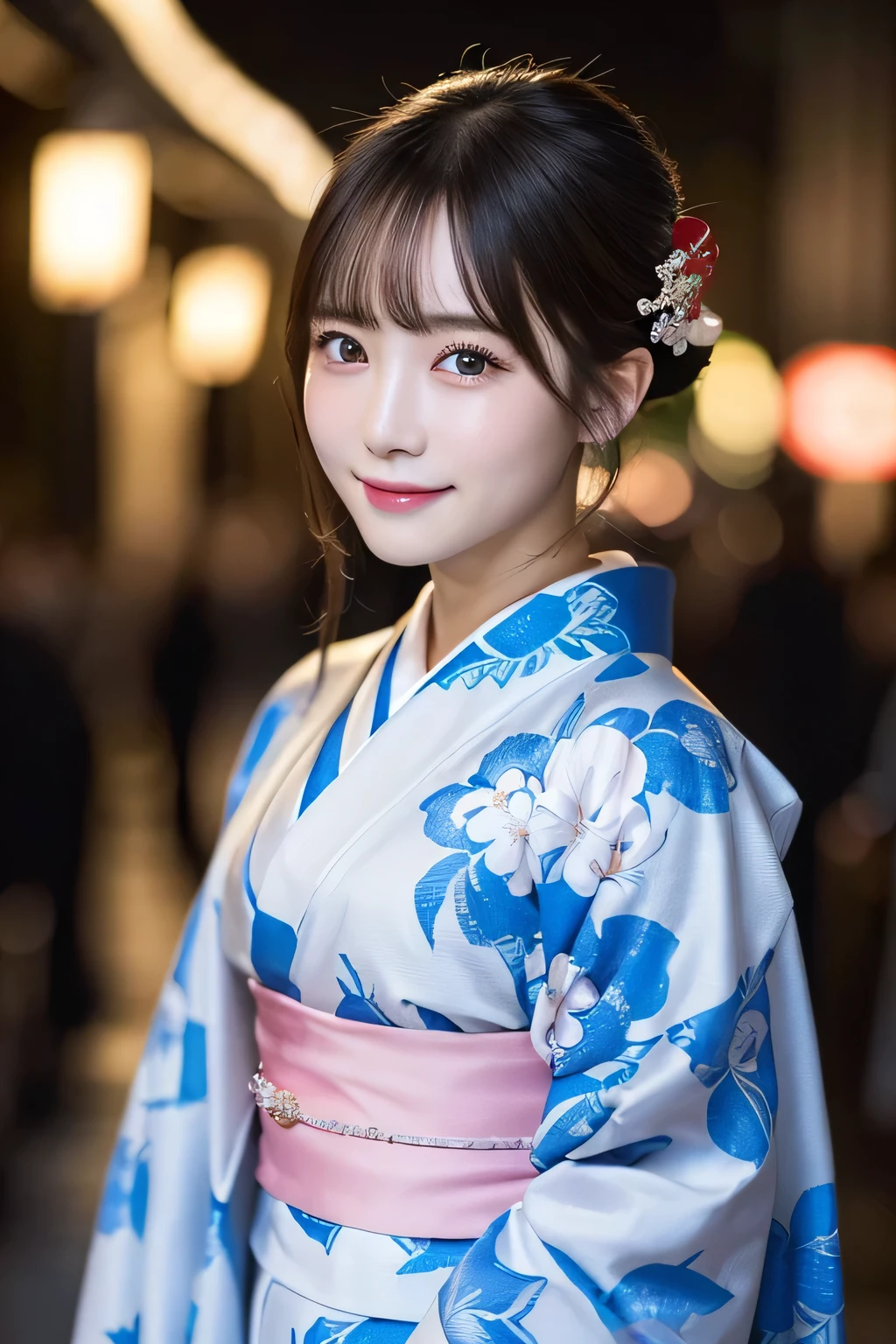 (formal kimono)、masterpiece、beautiful girl、Beautiful detailed eyes、highest quality, 超A high resolution, (reality: 1.2), Cinema Lighting、(Japanese Girls)、so beautiful、Beautiful Skin、(Looking at the audience)、(Surreal)、(High resolution)、(8k)、(Very detailed)、(Beautiful fine details)、(Very detailed)、 (wallpaper)、Detailed face、Bright lighting、Professional Lighting、Smile