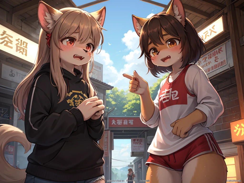 Kisaragi Station movie advertisement , Hallucination, flashback , Delusions of grandeur , Shocking moment , bad trip , Daydream , Steamy girly body , can not stand it any longer , I can't wait to eat it , Predator's Eyes , Disheveled clothing , Baring his fangs, he attacks the viewer , fps , Long muzzle , female , There are lots of highlights of the movie , realistic hairy fur , round face , moist round eyes , Swollen cheeks , hair ties , Short stature