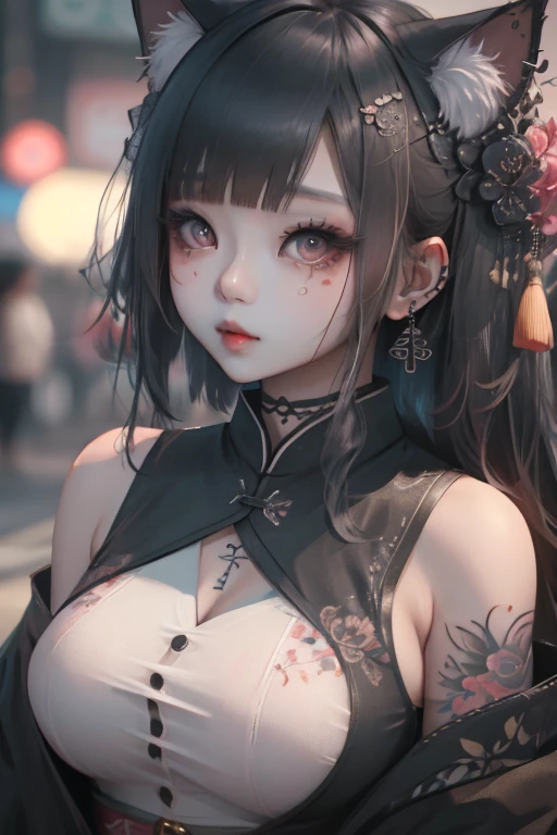 a close up of a woman with a tattoo on her chest, ruan cute vtuber, korean girl, very beautiful cute catgirl, cutecore, beautiful south korean woman, seductive anime girl, beautiful asian girl, of taiwanese girl with tattoos, trending at cgstation, gorgeous young korean woman, girl cute-fine-face, chinese girl
