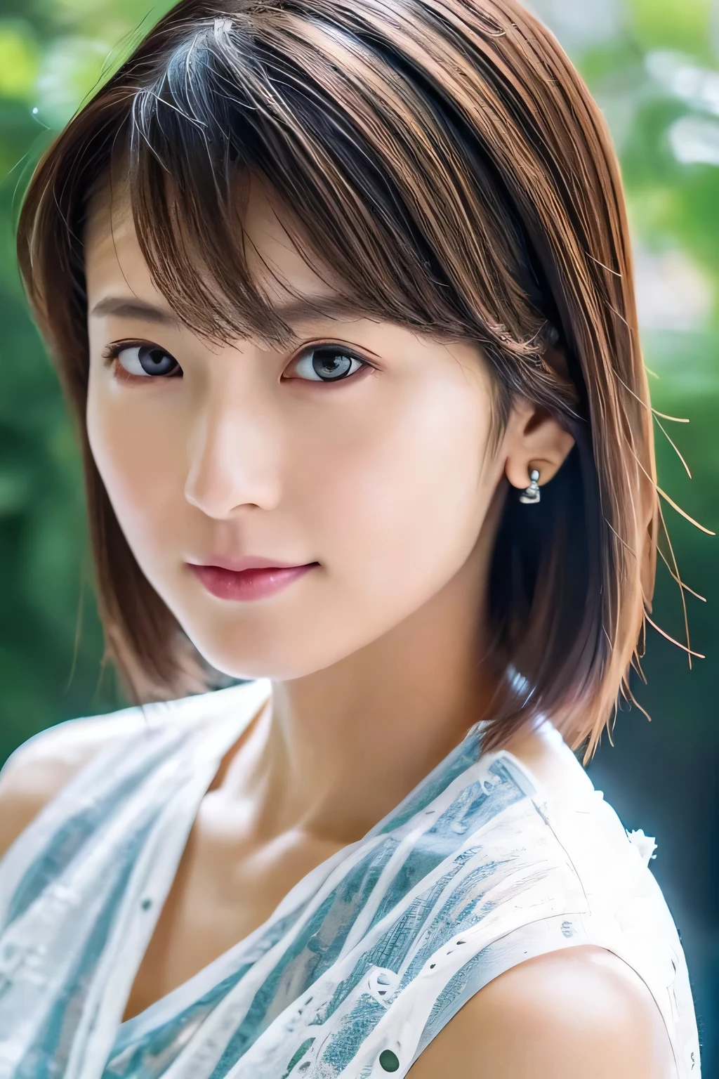 Selfie photo taken with a mobile phone、highest quality, Realistic, Perfect Human Anatomy, Very detailed, Very delicate and beautiful, Raw photo, Professional Lighting, Illumination, Depth of written boundary, Single focus, whole body, Skinny Japanese woman, 30-year-old woman, Brown Hair, Bob Hair、Small Head, Beautiful Eyes, True Face, Realistic skin, Fine grain, (Fashionable hairstyles: 1.3),