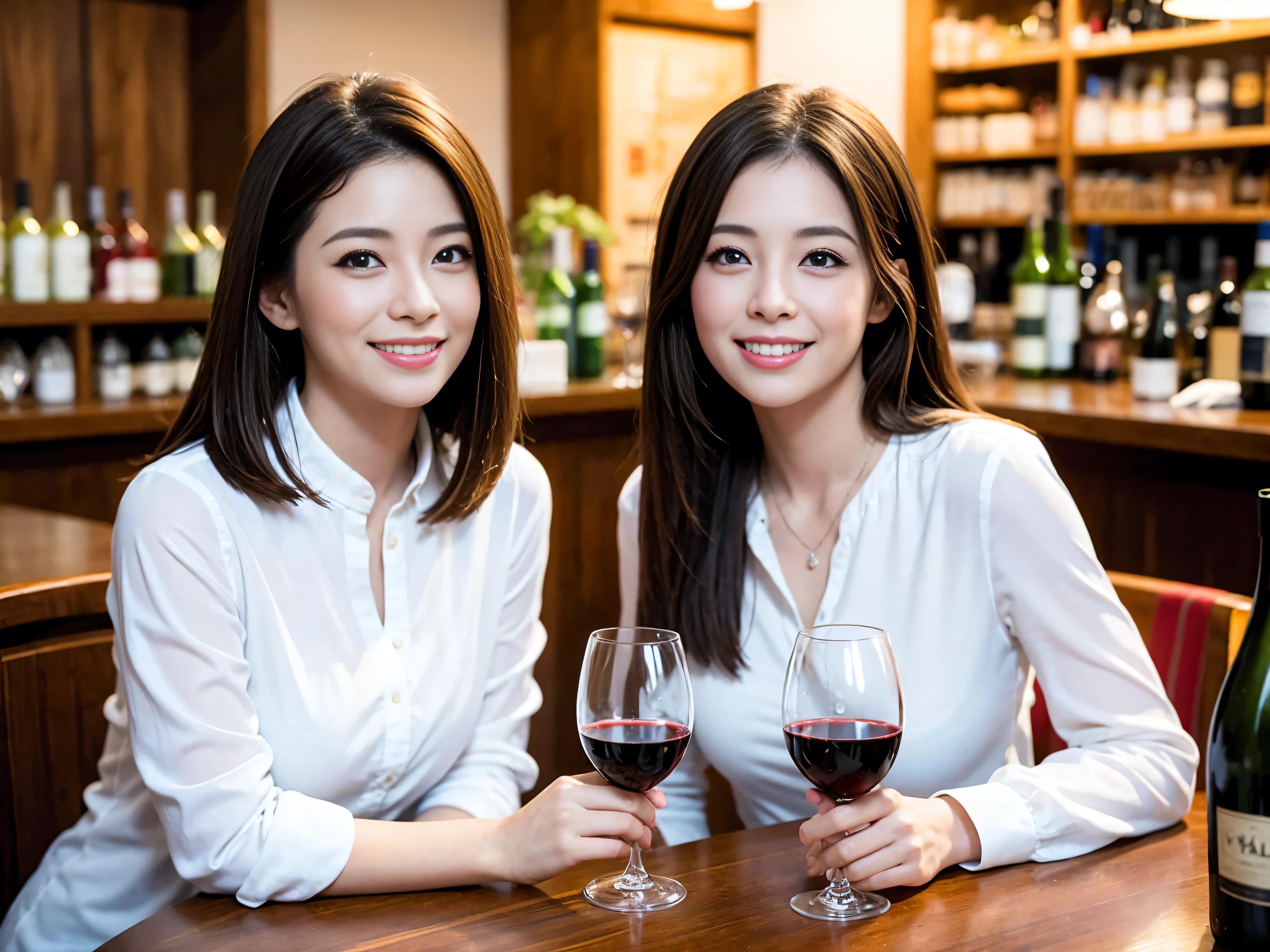 ((highest quality、8k、masterpiece:1.3))、1 male、1 female、Satomi Ishihara lookalike couple、Spouse、Brown Hair Couple、The body is slim、((Bob Hale、Straight hair:1.2)), (Realistic, Intricate details:1.2), Wine glass on the table、Shine light on your face、 Amazing view of the sunset sky and clouds、Amazing mountain views、A bright smile、The wonderfulness of smile、Bright image、The beauty of wine, Beautiful Face, blue eyes, The light shines on your face, Blushing, short hair,Bright Face、 (Age 37), 39 years old, red wine 、Appetizers、Italian food、Wine bottle、Champagne、sparkling wine、Two beauties、Brown Hair、Shortcuts、Long sleeve shirt、dress、Pretty Woman 1, (Slim face), (The body is slim), (Brown Hair), (Shortcuts), cheeks turn a little red,Attractive beauty、restaurant, In a prominent place (From the waist up) Nova Frog Style, actress, model, Upper Body, White wine, slim, wine glass, A wine glass placed in the center, smile, (smile: 1.15), Beautiful fine grain, Depth f/2,saturation, High Contrast, Strong light and shadow,Moist Body:1.5、3D texture、Delicate eyes、Brown Hair、The hair is very shiny、