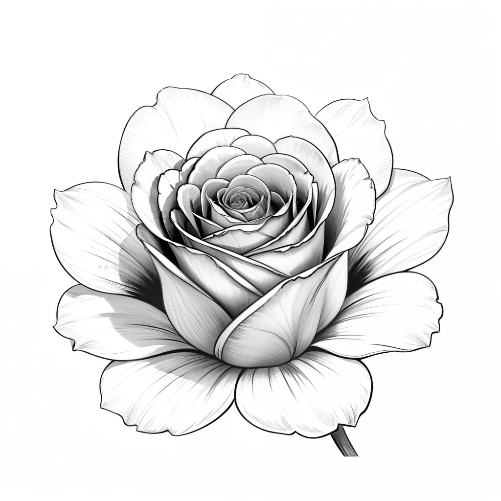 Close-up of flowers,A blooming rose,Front view,Simple,Hand-drawn draft,No coloring required,There are pressure-sensitive line drawings,The edge line is thicker