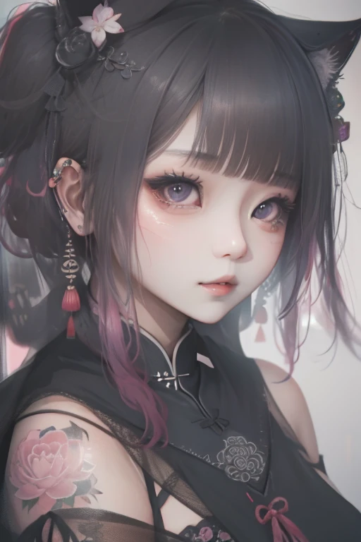 a close up of a woman with a tattoo on her chest, ruan cute vtuber, korean girl, very beautiful cute catgirl, cutecore, beautiful south korean woman, seductive anime girl, beautiful asian girl, of taiwanese girl with tattoos, trending at cgstation, gorgeous young korean woman, girl cute-fine-face, chinese girl pink hair with a little blue