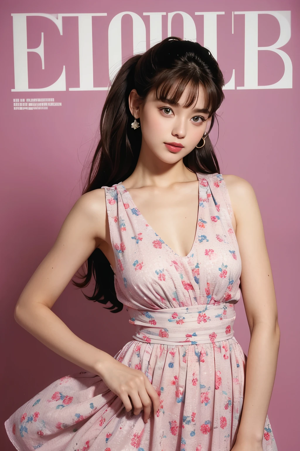 Beautiful woman in a 90s retro dress,