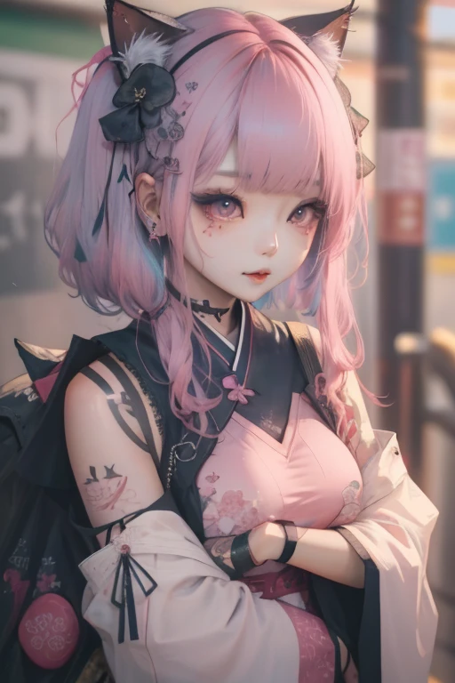 Close-up of woman with tattoo on chest，Ruan cute vtuber，korean girl，Very beautiful and cute cat girl，cutecore，Beautiful Korean woman，seductive anime girl，Beautiful asian girl，Taiwanese girl with tattoos，Popular on cgstation，Gorgeous young Korean woman，girl cute slender face，Chinese girl hair pink pink hair decorated with a little blue