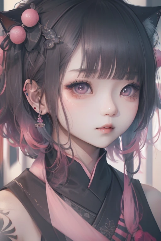 Close-up of woman with tattoo on chest，Ruan cute vtuber，korean girl，Very beautiful and cute cat girl，cutecore，Beautiful Korean woman，seductive anime girl，Beautiful asian girl，Taiwanese girl with tattoos，Popular on cgstation，Gorgeous young Korean woman，girl cute slender face，Chinese girl hair pink pink hair decorated with a little blue
