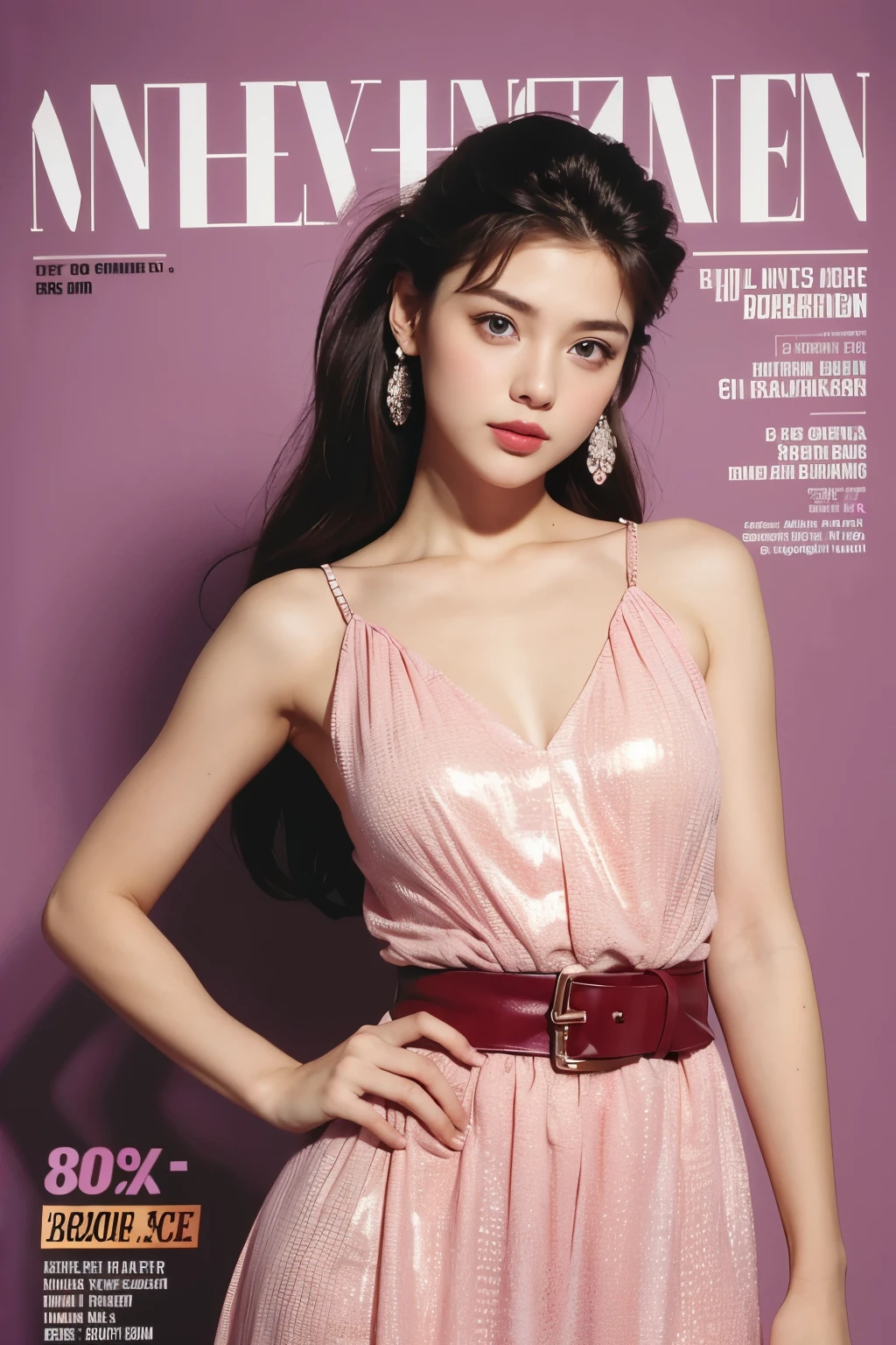 Beautiful woman in a 90s retro dress, magazine pose,