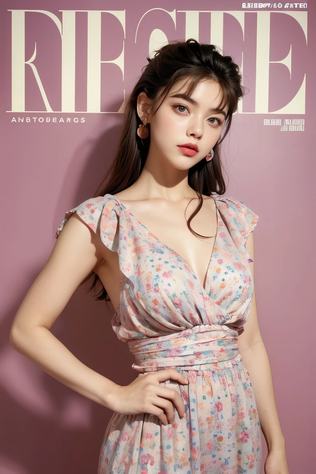 Beautiful woman in a 90s retro dress, Fashion Magazines,