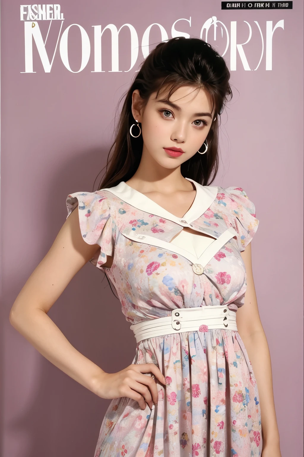 Beautiful woman in a 90s retro dress, Fashion Magazines,