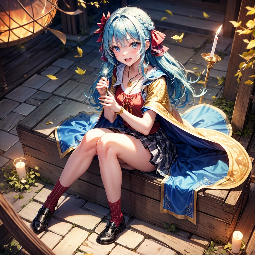 anime girl who is a circus performer, sitting in the circus back stage alone, vintage costume.