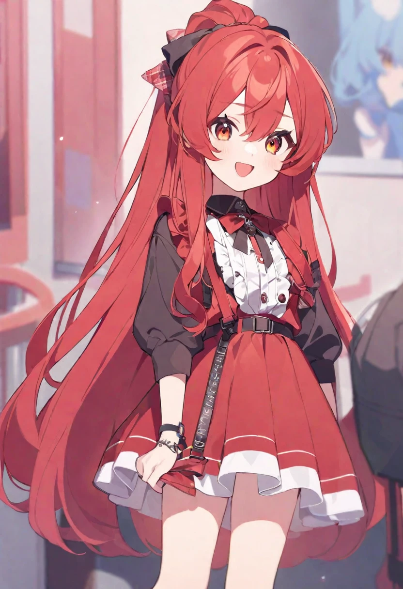 cute, , red long hair, outfit random, cute look
