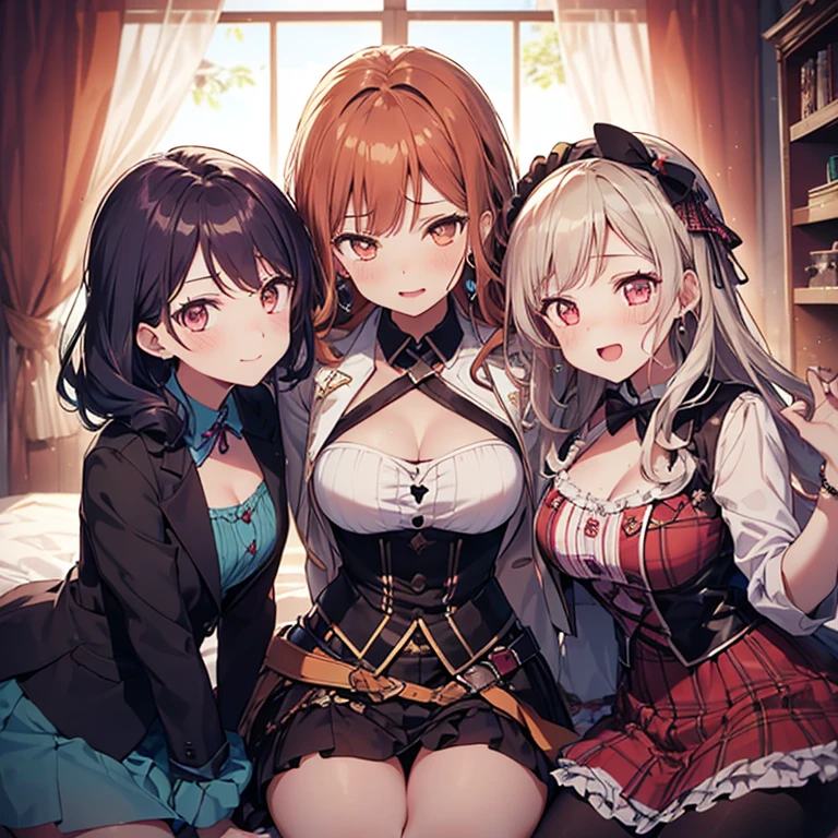 (( victory, 3+ girls, multiple girls surrounding viewer, bang dream style, )), (( romantically face girl, pov, hetero, )),