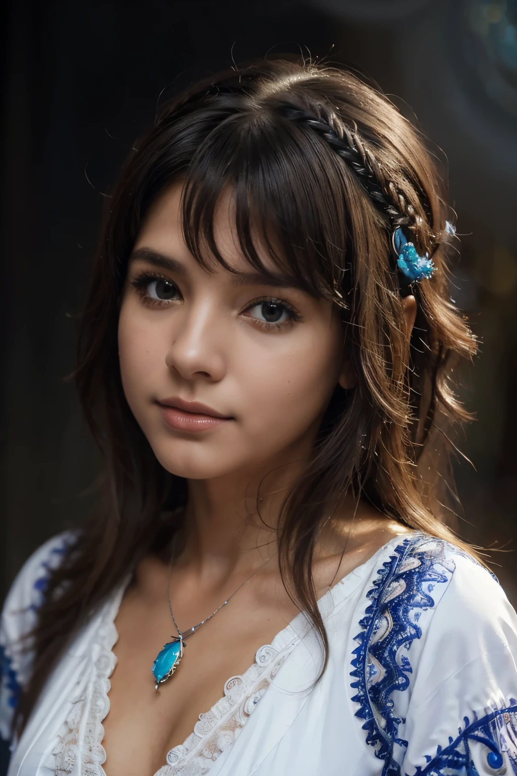 (Menino nu, maximum quality, melhor qualidade, arte oficial, Beauty and Aesthetics: 1.2), (1 garota: 1.3), (arte fractal: 1.3), Olhos Azuis Aqua Vibrantes, Medium Hair with Tassels, Nu no meio