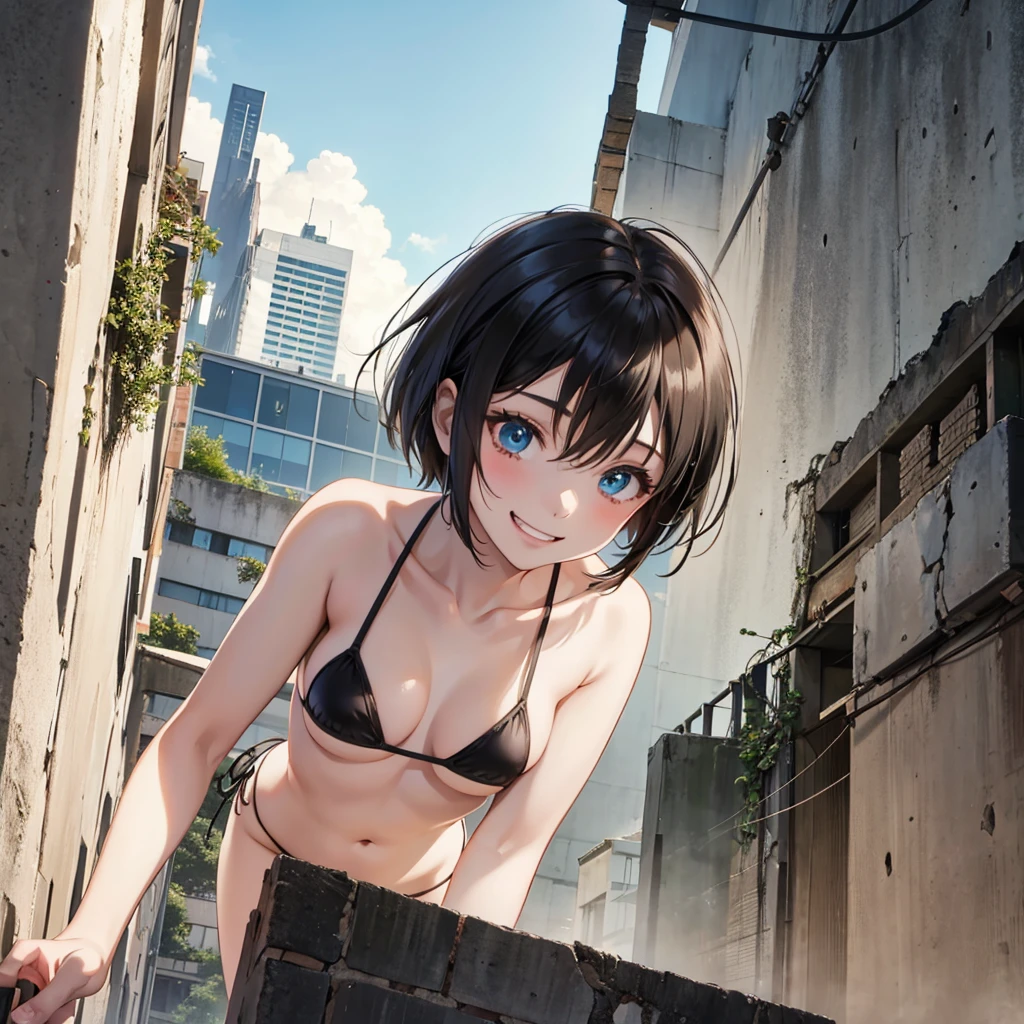 Attack on cute Titan girl,micro bikini,multiple titan girls,smiling,breaking buildings,ceiling,feom directly below