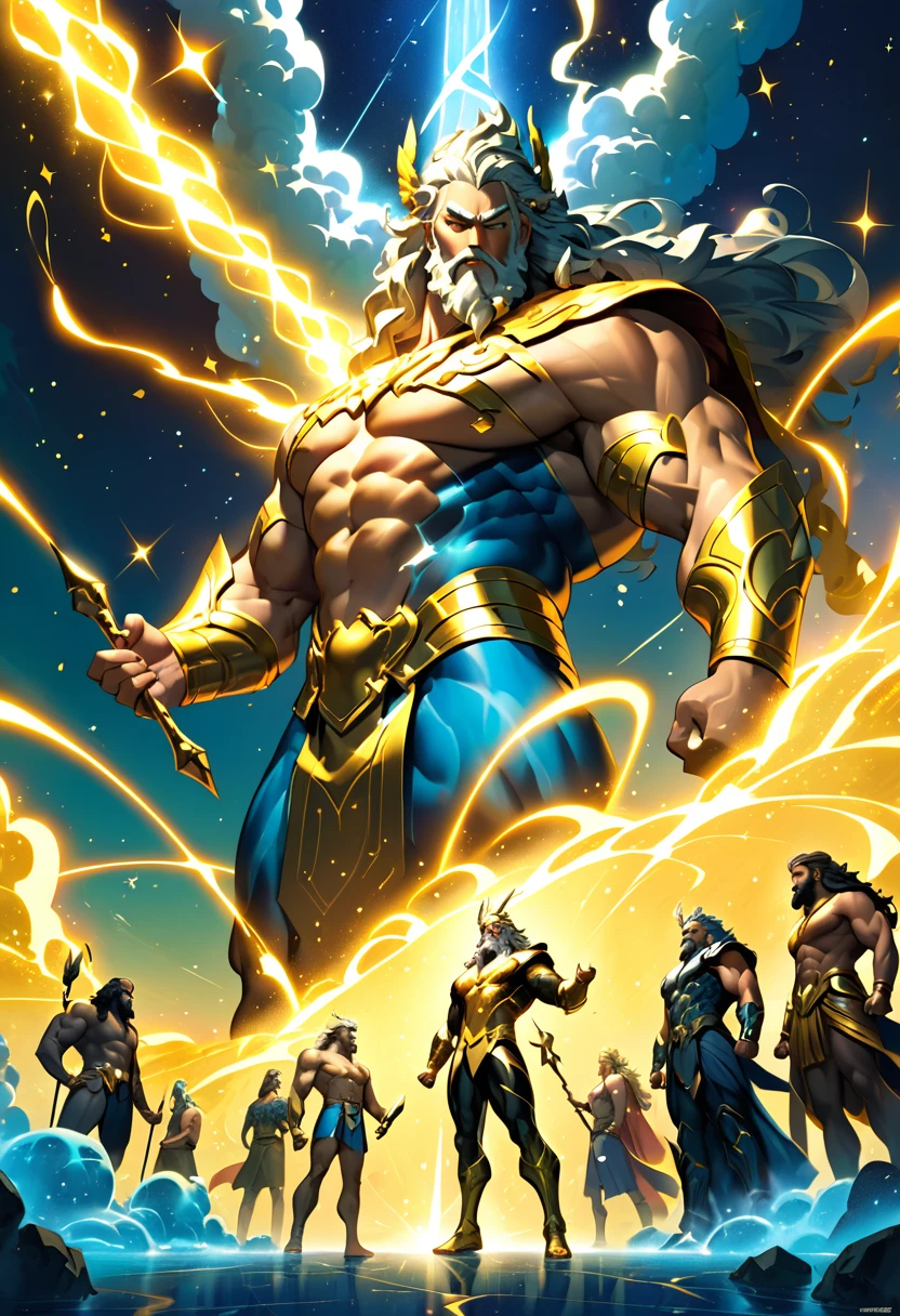 (masterpiece, best quality:1.1),
(ultra highres, ultra-detailed:1.2) ,The meeting of the four gods,Zeus,Thor,Indra,Takemikazuchi,(fullbody),divine,beautiful effects,(yellow sparkle:1.5) ,