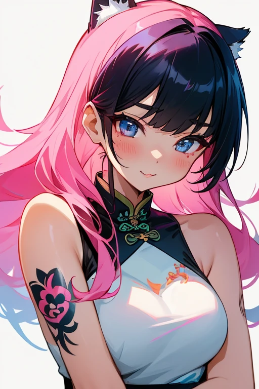 Close-up of woman with tattoo on chest，Ruan cute vtuber，korean girl，Very beautiful and cute cat girl，cutecore，Beautiful Korean woman，seductive anime girl，Beautiful asian girl，Taiwanese girl with tattoos，Popular on cgstation，Gorgeous young Korean woman，girl cute slender face，Chinese girl hair pink pink hair decorated with a little blue
