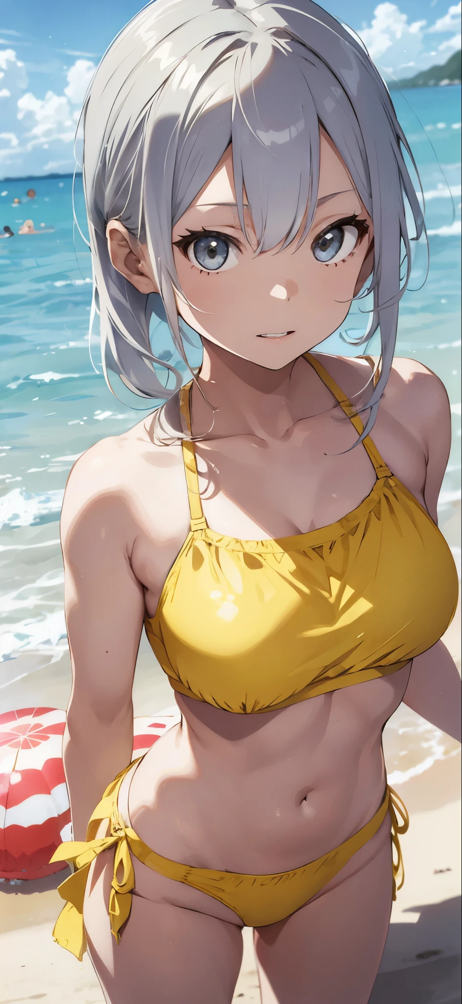 Silver-haired girl drawn in high resolution Japanese anime style、Women in yellow bikinis taking photos on a deserted beach, Bikini Model, , A young and cute gravure idol, Posing together in bras, Russian and Japanese mix, sakimichan, Asian woman, Wear a swimsuit, that&#39;that&#39;that&#39;that&#39;that&#39;that&#39;that&#39;It&#39;s hot with the shining sun, Japanese Model, Cute Core, sakimichan hdri, Young Gravure Idol, Chubby