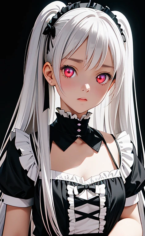 (Photorealistic:1.4)、asuna,(masterpiece、lens flare:1.5、spot light:1.2、Exquisite beautiful eyeonochrome:1.5,portlate、)(),()
、Cute Face、 3D Face、(pearl white hair:1.5、Straight Hair)、(twintails),(1 Girl)、(Red eyes:1.2)、(upper body)、(determined:1.6),()、 (Cute face:1.2),(flat chest),(),kind face,(white lace frilled gothic lolita),(black background:1.5)、(glowing eyes:1.3)、()、 Neat and clean、Adorable、Slim Body(Tareme:1.5),Shiny Hair、(Glowing pink Skin)、Nijisketch,Manga,zydG
