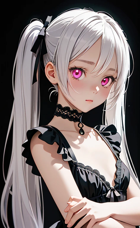 (Photorealistic:1.4)、asuna,(masterpiece、lens flare:1.5、spot light:1.2、Exquisite beautiful eyeonochrome:1.5,portlate、)(),()
、Cute Face、 3D Face、(pearl white hair:1.5、Straight Hair)、(twintails),(1 Girl)、(Red eyes:1.2)、(upper body)、(determined:1.6),()、 (Cute face:1.2),(flat chest),(),kind face,(white lace frilled gothic lolita),(black background:1.5)、(glowing eyes:1.3)、()、 Neat and clean、Adorable、Slim Body(Tareme:1.5),Shiny Hair、(Glowing pink Skin)、Nijisketch,Manga,zydG