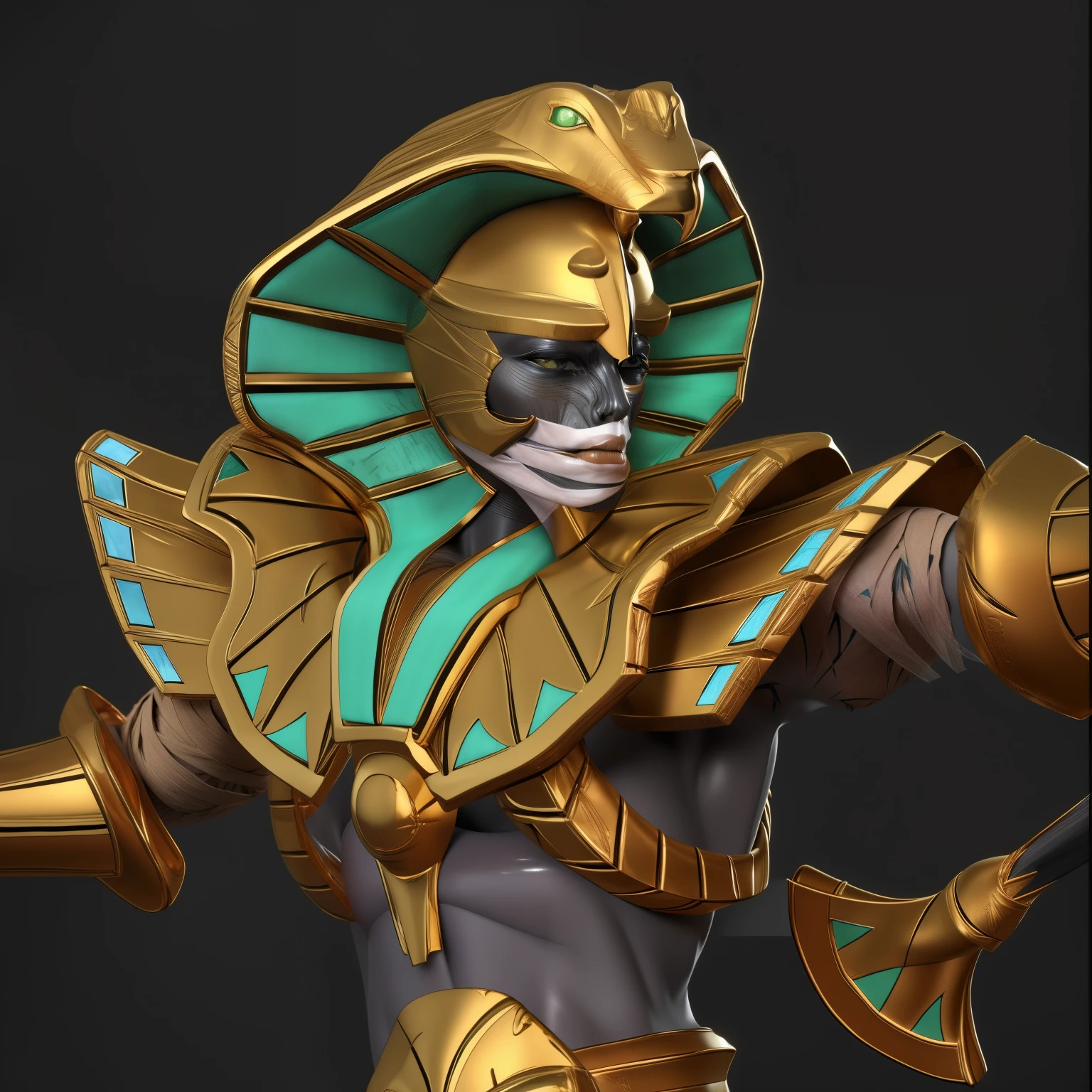 Green eyes,a detailed portrait of an ancient egyptian pharaoh mummy,detailed texture, highly detailed facial features,intricate bandage wrappings,dramatic lighting,strong contrasts between light and shadow,enhanced sense of volume and depth,metallic luster,reflective surfaces,rich in fine details,concept art style,3D render,4K resolution,high definition