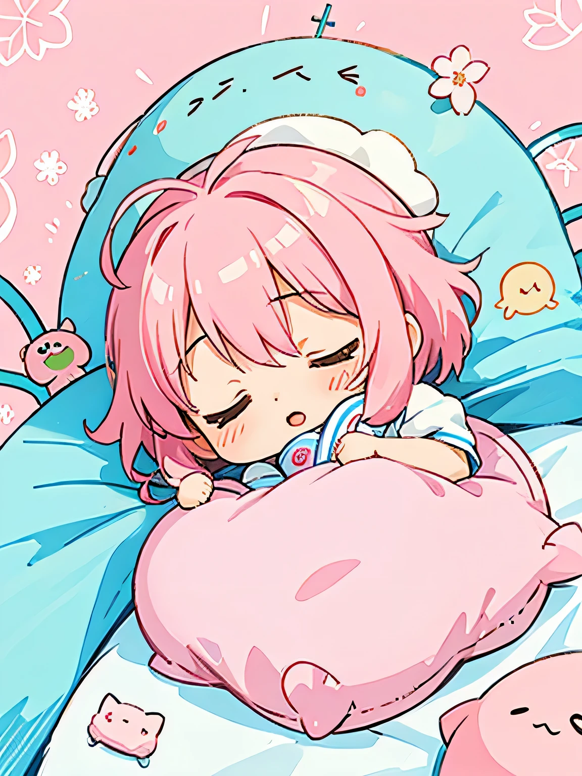 Momoko Sakura style, Kawaii Design, The most beautiful girl of all time、Chibi, Lovely Aliens、Taking a nap、hospital bed