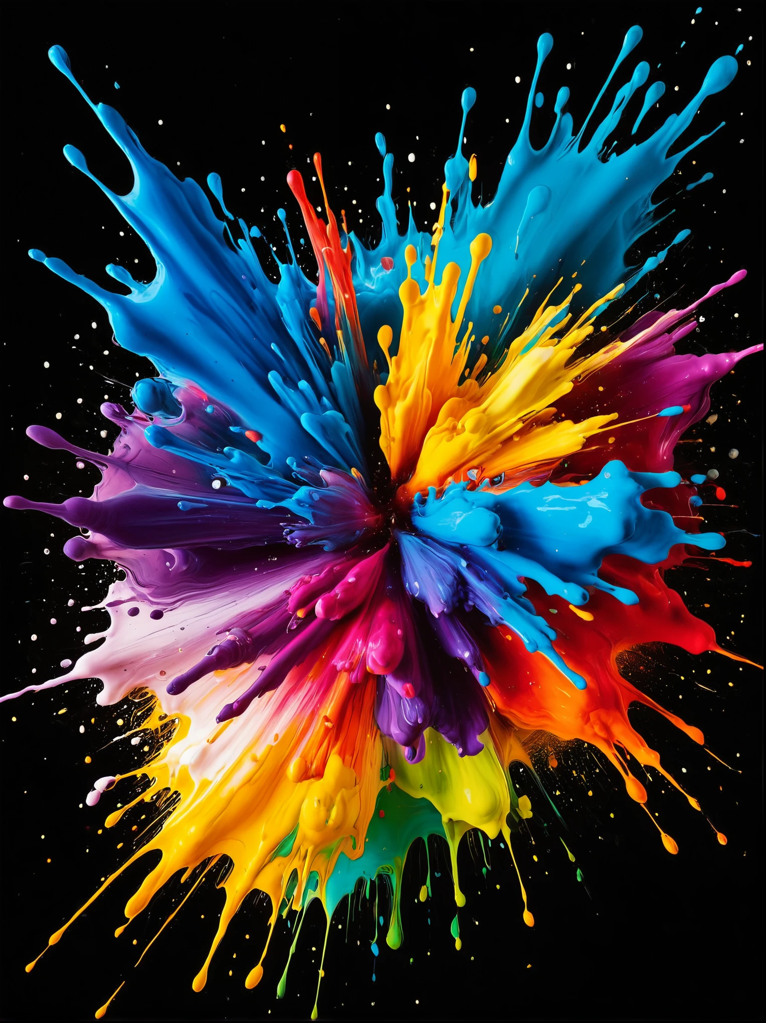 Color explosion, in the middle of the universe, colored blot of paints