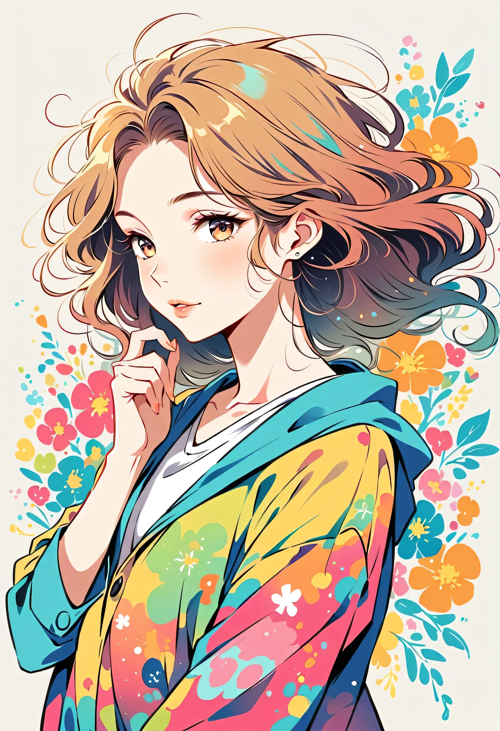 Mai Yoneyama Style、The most beautiful girl of all time、Lips in Love、Colorful flowers、Simple line initials、Abstract art、Urban Background