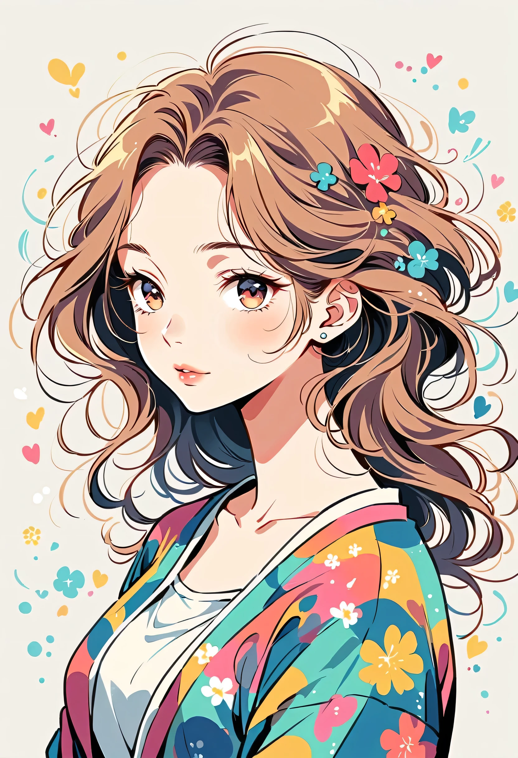 Mai Yoneyama Style、The most beautiful girl of all time、Lips in Love、Colorful flowers、Simple line initials、Abstract art、Urban Background